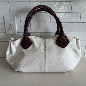 Paolo Masi Italian Leather Genuine Leather Cream Boho Satchel Brown Woven Straps